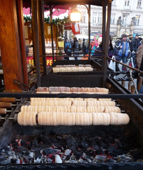 Trdelník baking over hot coals