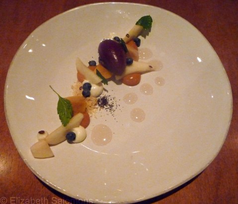 Wild blueberry sorbet with peaches, lavender, and ricotta, 