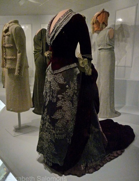 From left to right: suit worn by Nancy Reagan at the 1980 Republican National Convention, evening gown worn by Lou Hoover, evening gown worn by Caroline Harrison, and Eleanor Roosevelt’s 1933 inaugural ball gown
